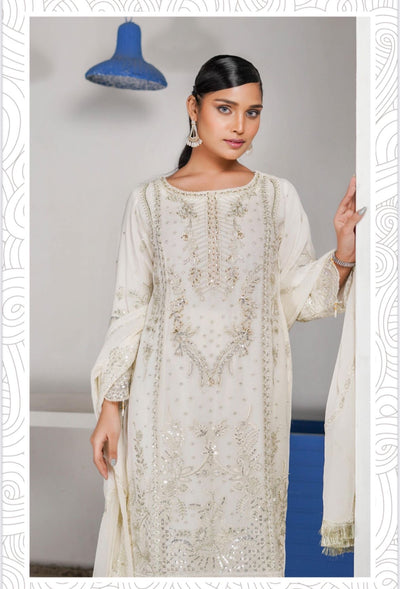 SIMRANS ‘Haseen’ | Embroidered Chiffon Readymade | SM761 (White)