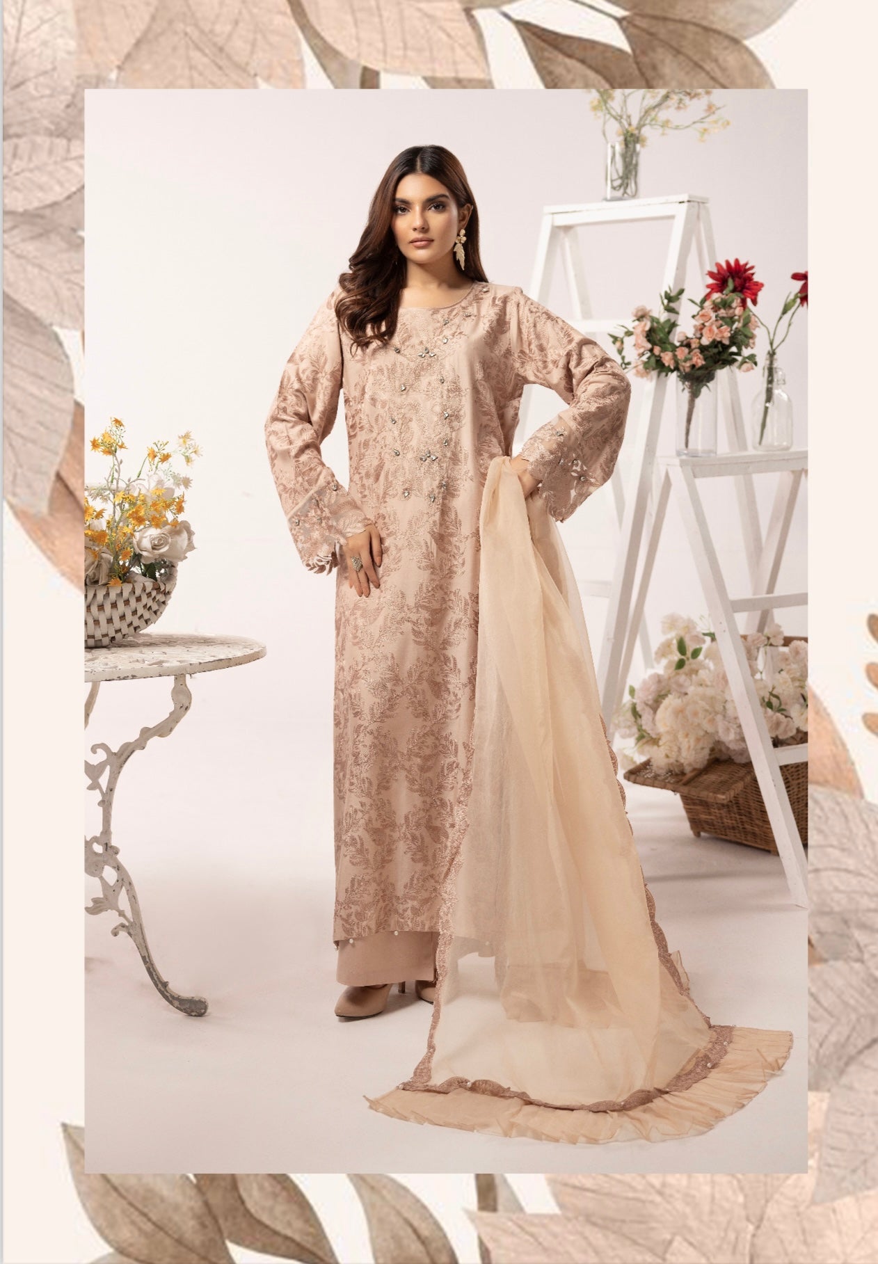 SIMRANS ‘Nakhra 8.0’ | Embroidered Linen Readymade | SM750 (Beige)