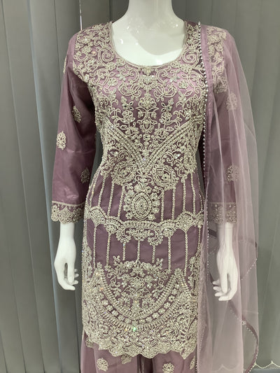 ASHA | Embroidered Net Mother & Daughter Ready To Wear Lilac | AS74