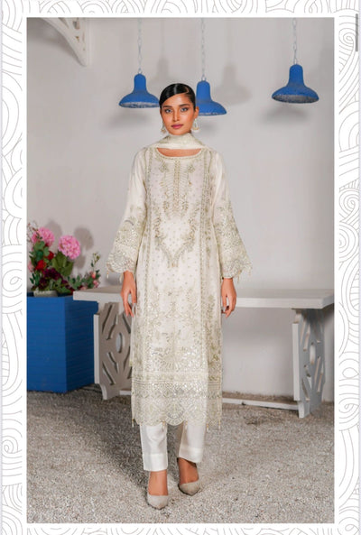 SIMRANS ‘Haseen’ | Embroidered Chiffon Readymade | SM761 (White)