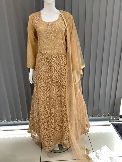 ASHA | Embroidered Net Mother & Daughter Ready To Wear Gold| AS30