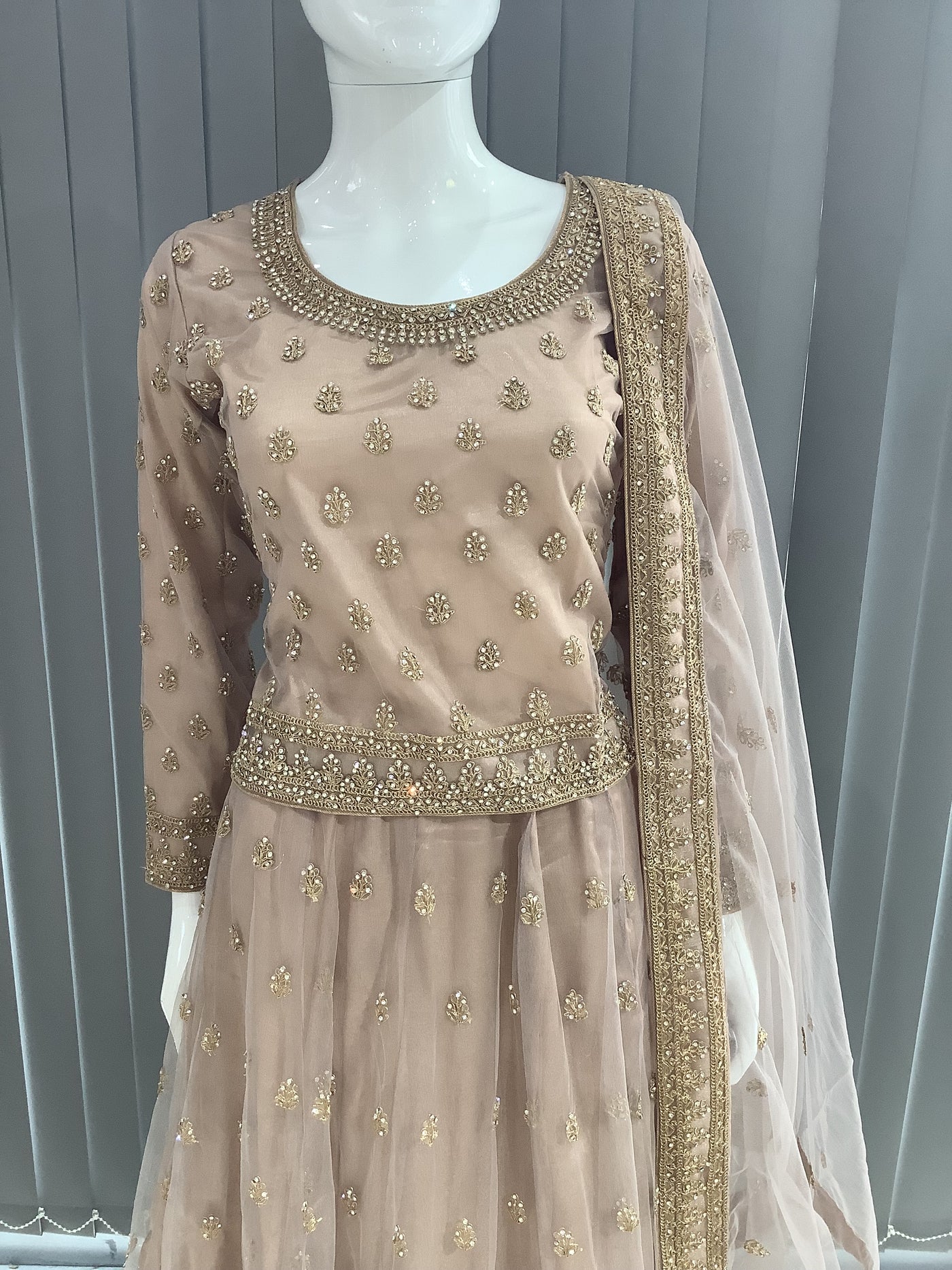 ASHA | Embroidered Net Dori Work Mother & Daughter Lehanga Choli Ready To Wear Dusty Pink | AS58