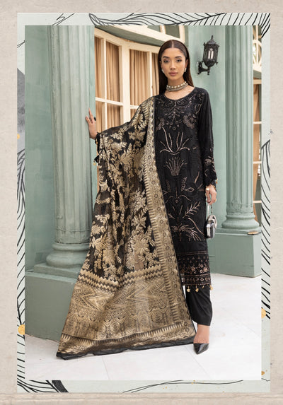 SIMRANS ‘Rozana 2.0’ | Embroidered Linen Readymade | SM674 (Black)