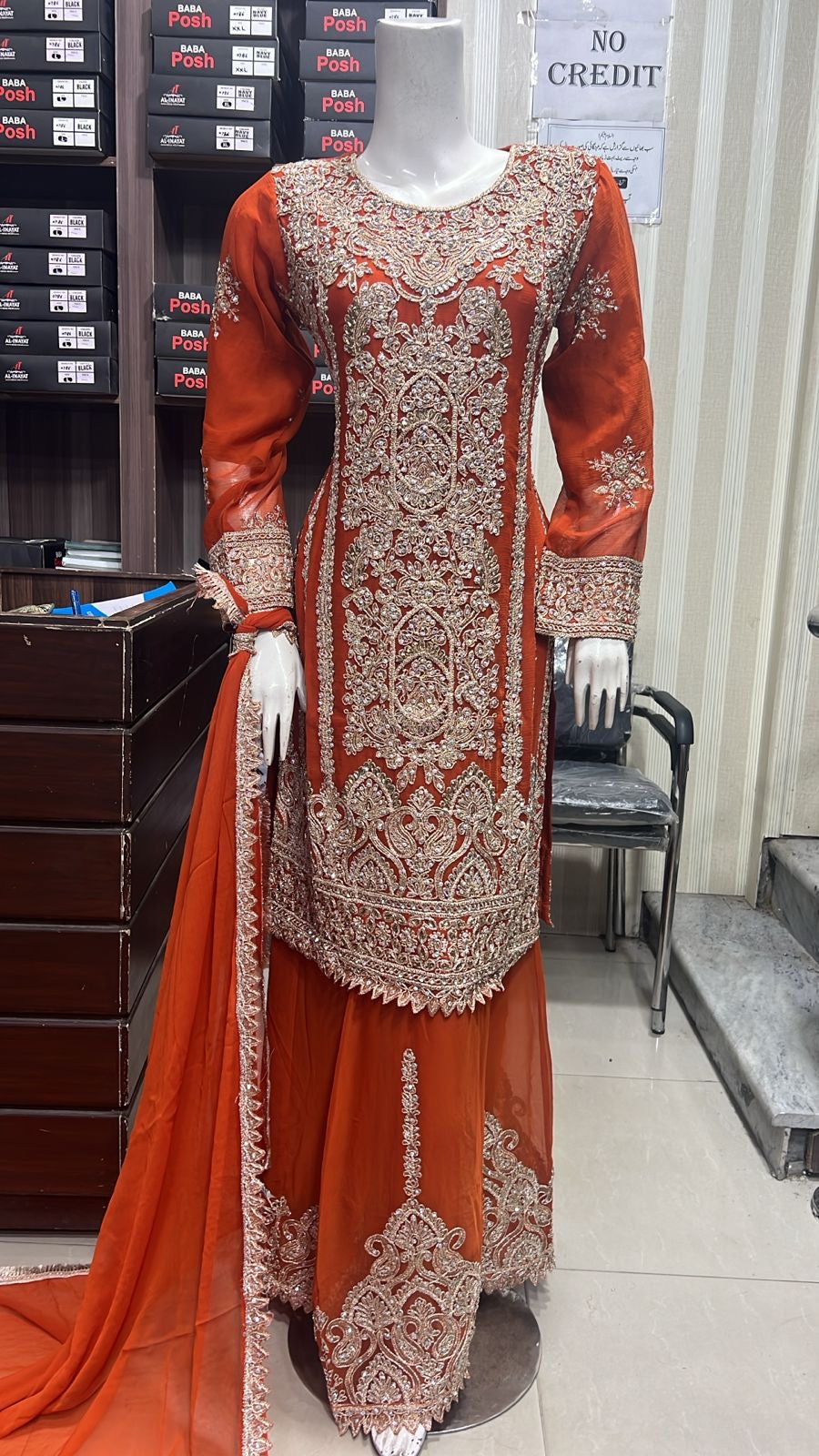 ShaZaib | Embroidered Chiffon Shararah Mother & Daughter Readymade | SZ197 (Orange)