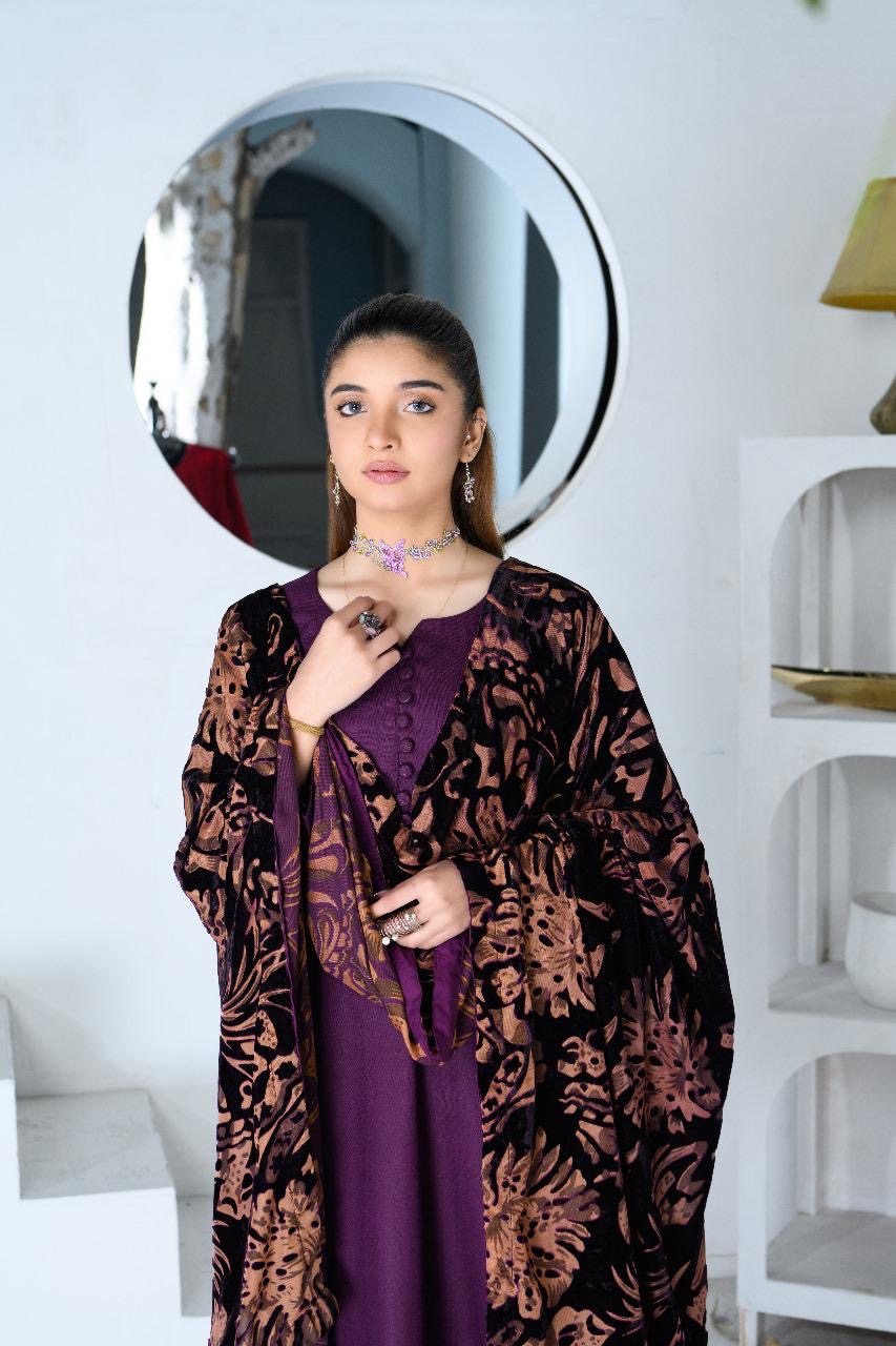 S Creations ‘Arya’ | Dhanak Palachi Shawl Readymade | SC149 (Purple)