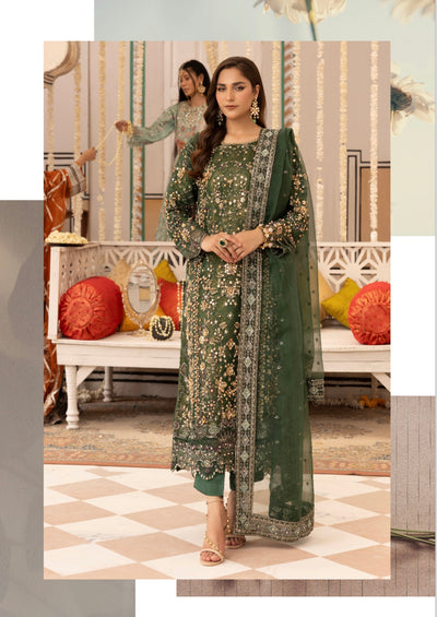 SIMRANS ‘Ivana’ | Embroidered  Net Readymade Wedding Collection| SM682 (Green)