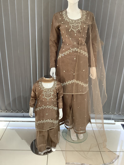 ASHA | Embroidered Hand Work Mother & Daughter Ready To Wear Brown | AS69