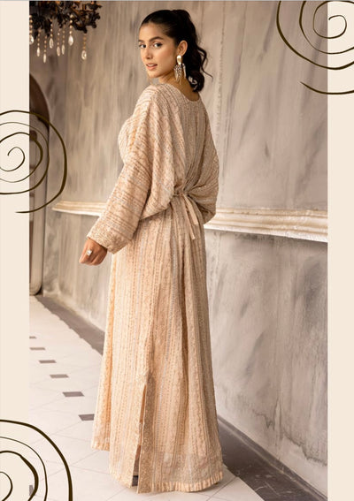 SIMRANS ‘Jeem’ | Embroidered Chiffon Modest  Readymade | SM601 (Beige)