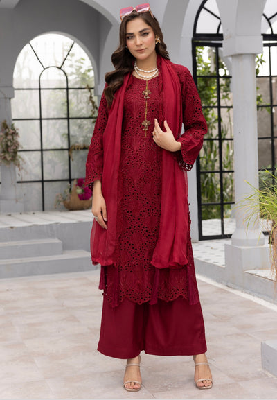 SIMRANS ‘Image Linenkari’ | Embroidered Linen Chikankari Readymade | SM724 (Maroon)