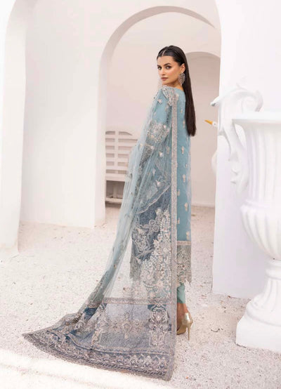 ‘Imrozia Inspired’ | Embroidered Net Readymade | SM630 (Blue)