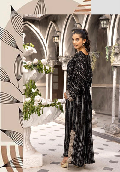 SIMRANS ‘Jeem’ | Embroidered Chiffon Modest  Readymade | SM601 (Black)