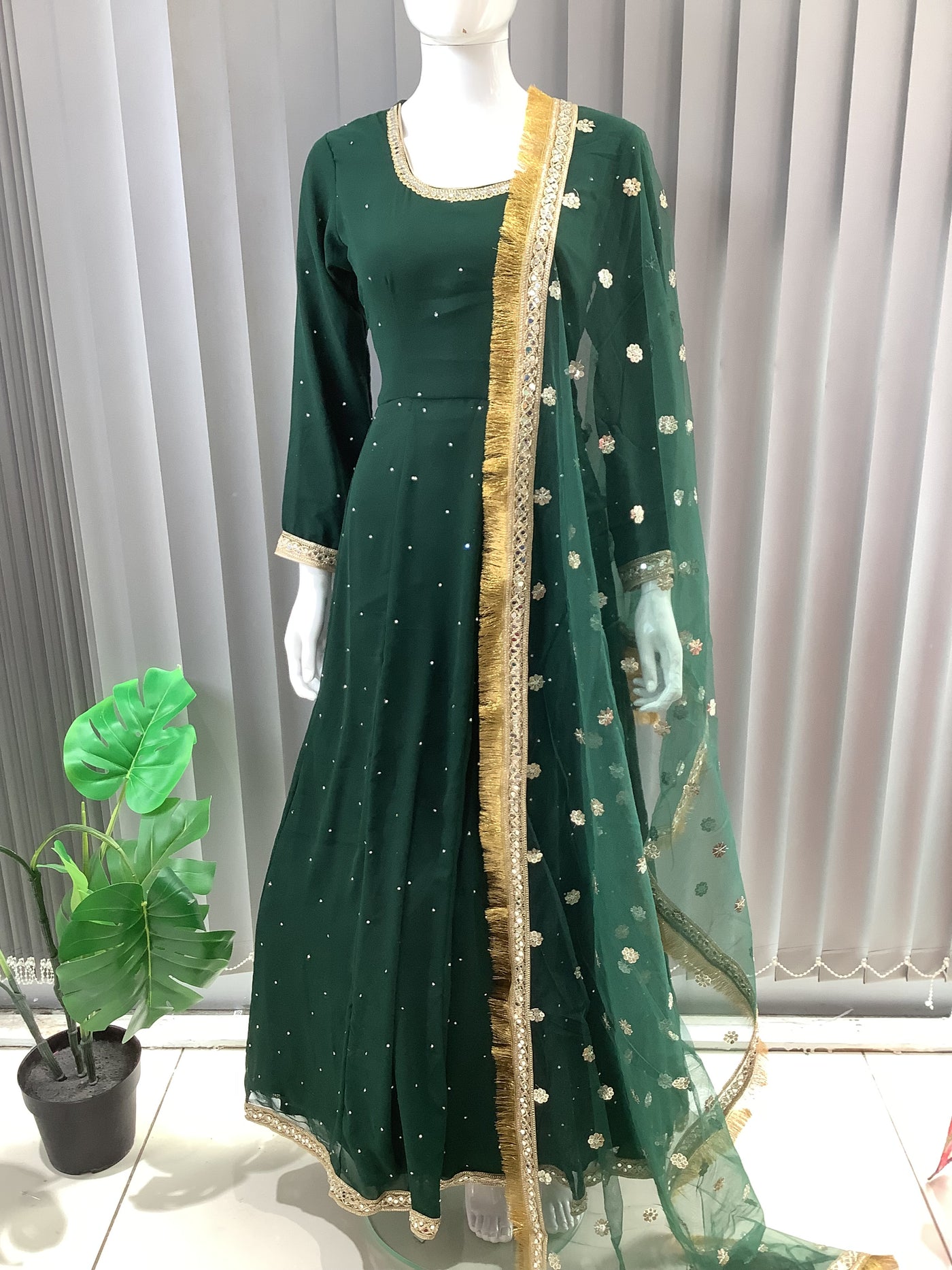 ASHA | Embroidered Chiffon Dress Mother & Daughter Readymade Green | AS63