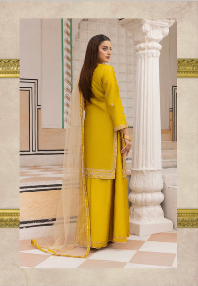 SIMRANS ‘Mehndi Mayoo’ | Embroidered Silk Readymade | SM661 (Yellow)