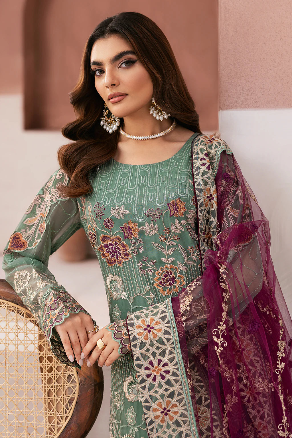 RAMSHA ‘Arzoo’ | Embroidered Chiffon Readymade | U103