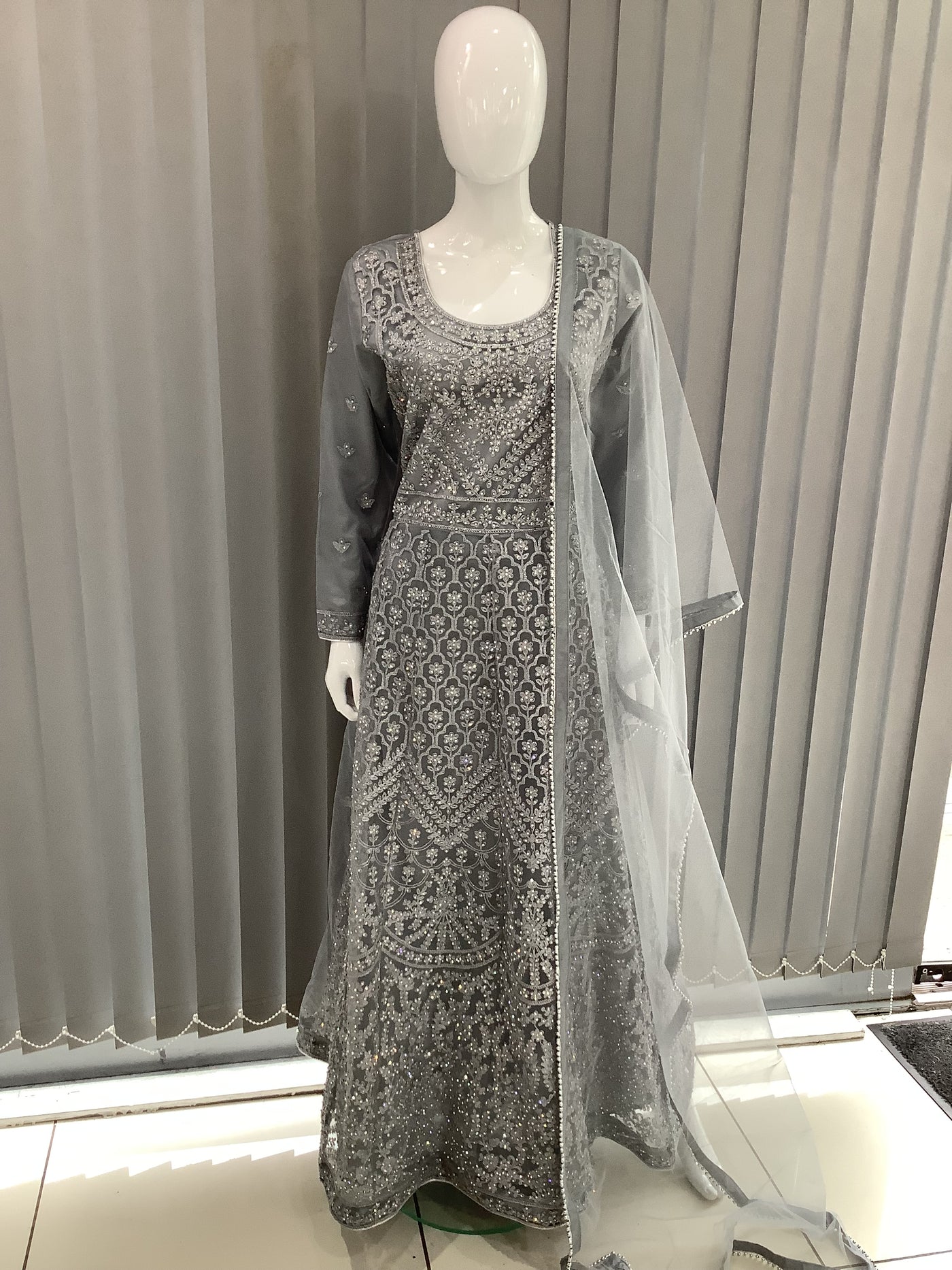 ASHA | Embroidered Net Mother & Daughter Ready To Wear  Grey| AS30