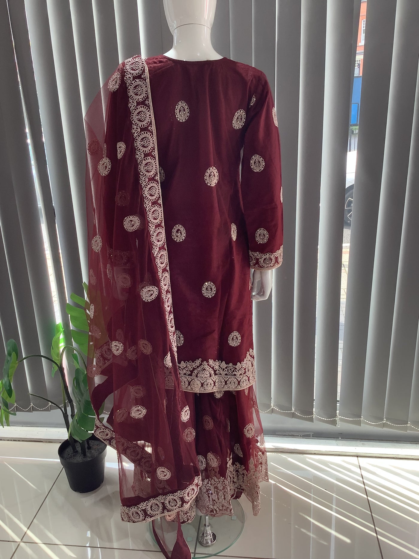 ASHA | Embroidered Net Dori Work Mother & Daughter Dress Ready To Wear Burgundy| AS66