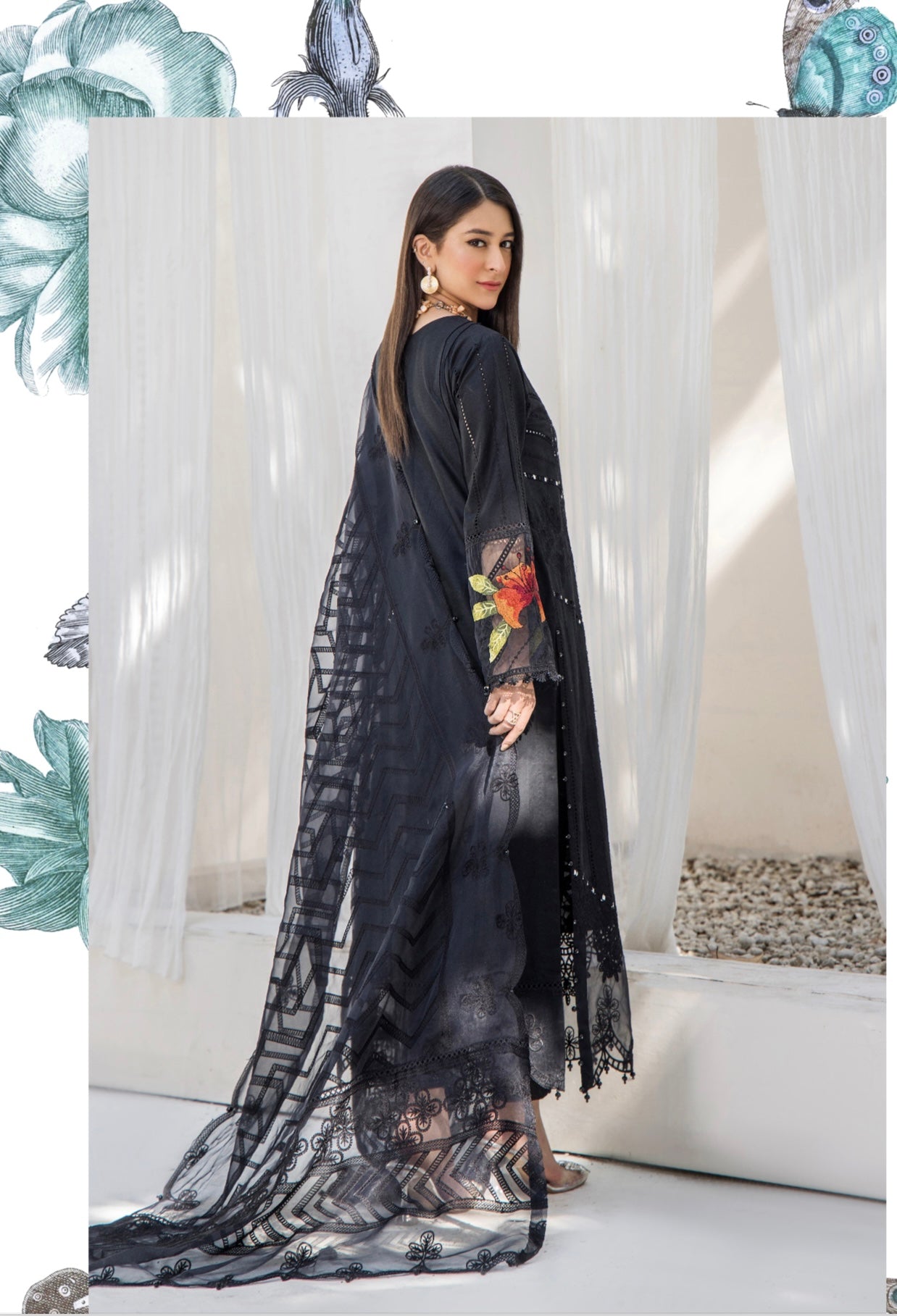 SIMRANS ‘Maria Lux’ | Embroidered Linen Readymade | SM762 (Navy)