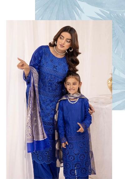 SIMRANS ‘IVY’ | Embroidered Chikankari Mother & Daughter Readymade | SM562 (Blue)