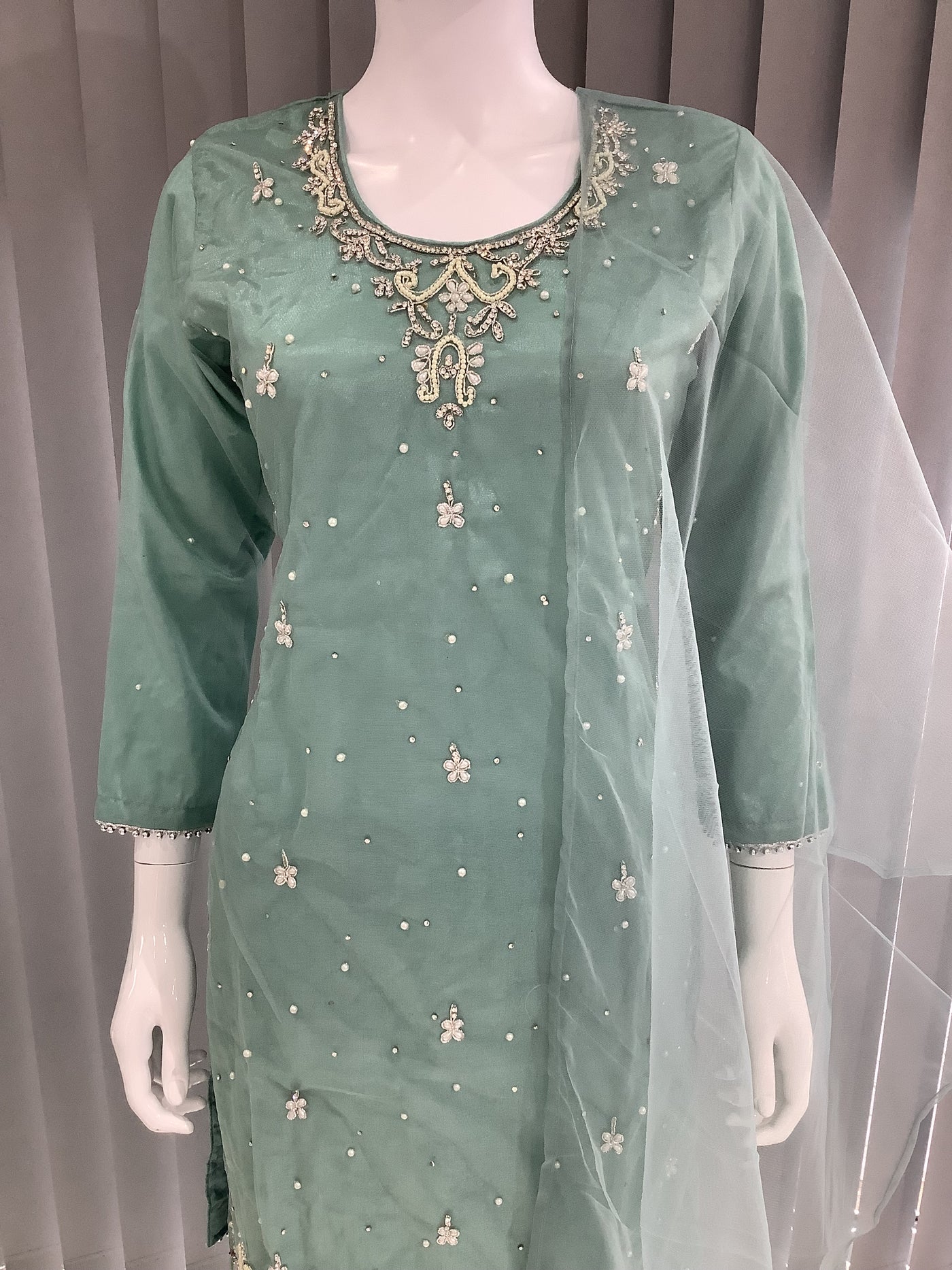 ASHA | Embroidered Hand Work Mother & Daughter Ready To Wear Teal | AS60