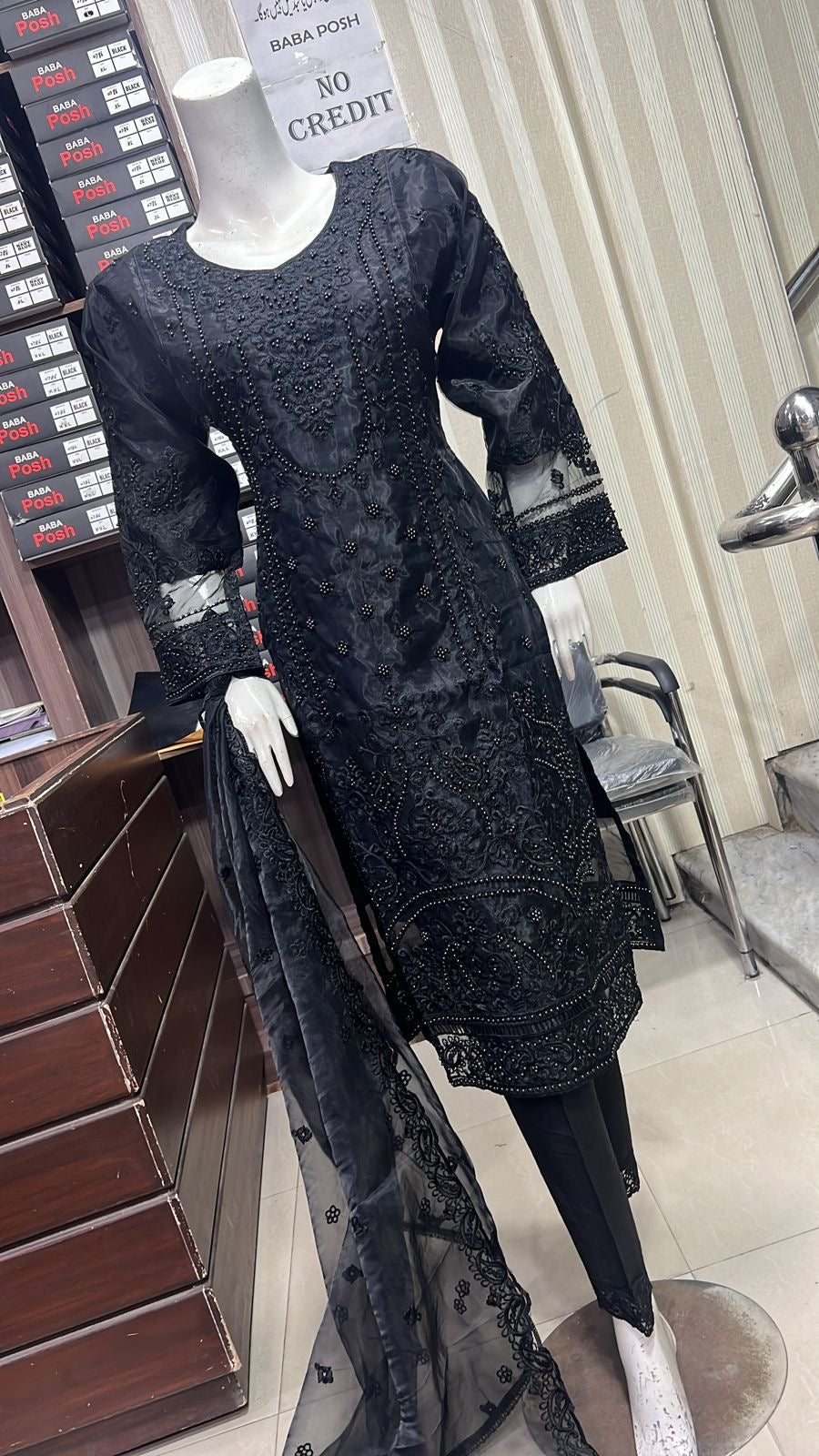 ShaZaib | Embroidered Organza Readymade | SZ190 (Black)