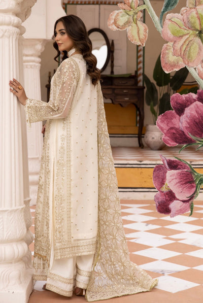 SIMRANS ‘Nureh’ | Embroidered Chiffon Mother & Daughter Readymade | SM646 (Off-White)