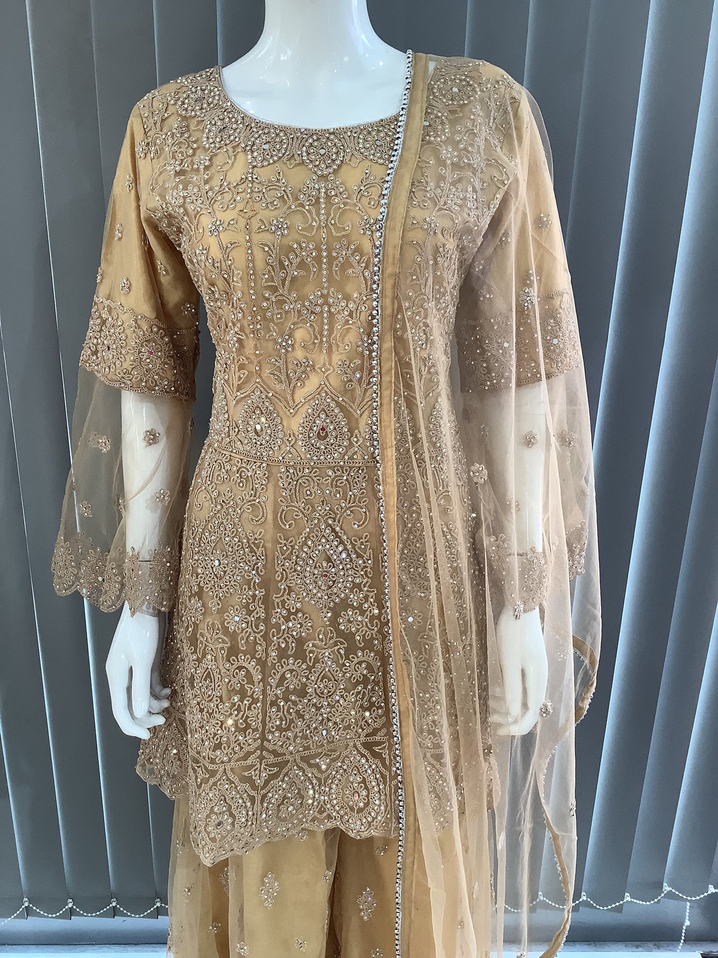 ASHA | Embroidered Hand Work Dress Mother & Daughter Ready To Wear Gold | AS70