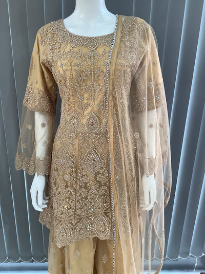 ASHA | Embroidered Hand Work Dress Mother & Daughter Ready To Wear Gold | AS70