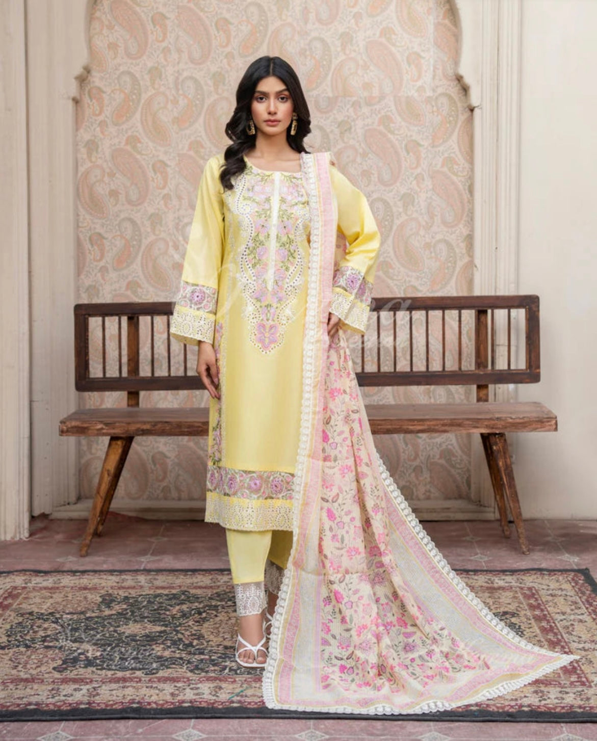 KARMA ‘Kayseria Vol 1’ | Embroidered Cotton Readymade | KC-1414 (Yellow)