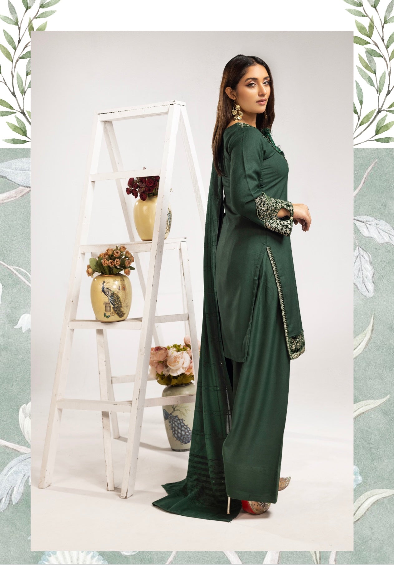 SIMRANS ‘Haniya B’ | Embroidered Dhanak Readymade | SM731 (Green)