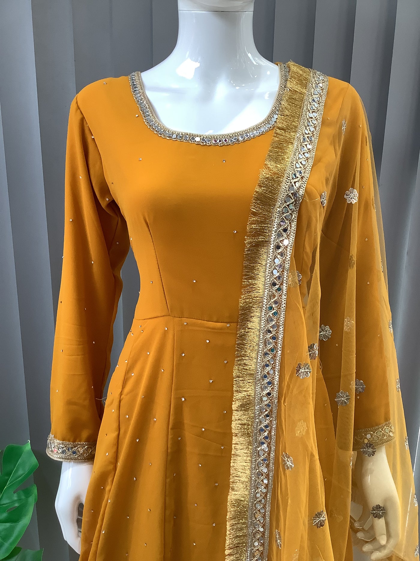 ASHA | Embroidered Chiffon Dress Mother & Daughter Readymade Mustard | AS63