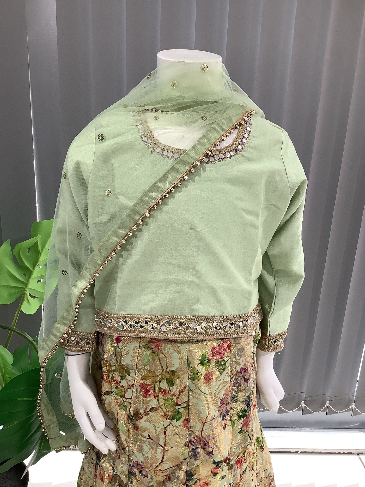 ASHA | Embroidered Banarsi Lehnga Choli KidsReady To Wear Mint | AS36