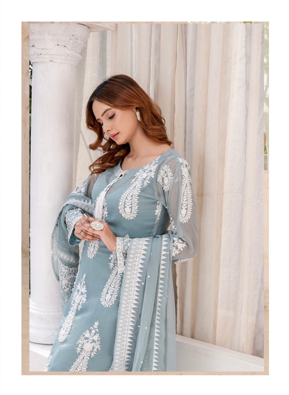 SOFIA KHAS ‘Jaan-e-Adaa’ | Embroidered Chiffon Readymade | JS160 (Turquoise)