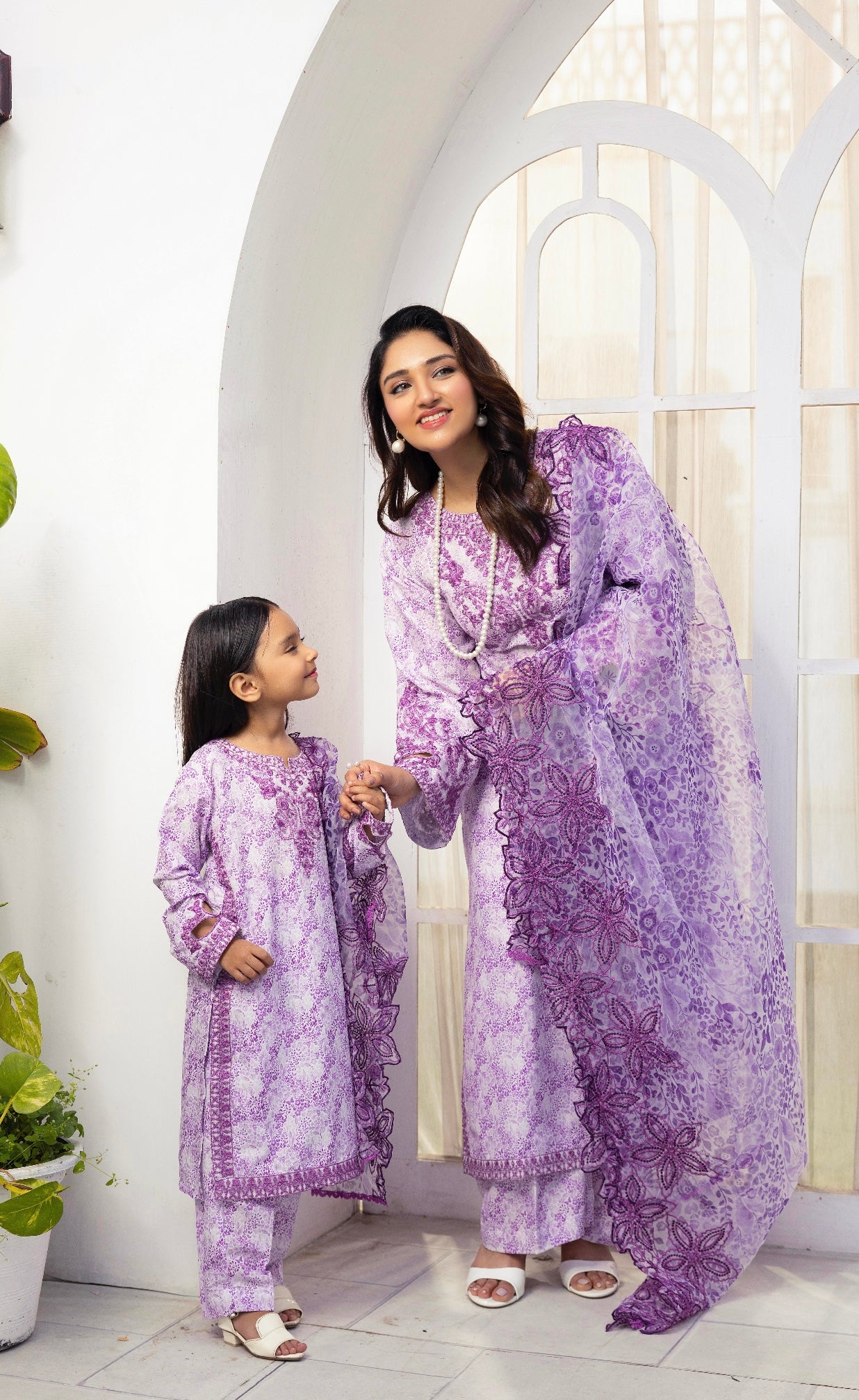 SIMRANS ‘Sawera’ | Embroidered Cotton Mother & Daughter Readymade | SM789 (Purple)