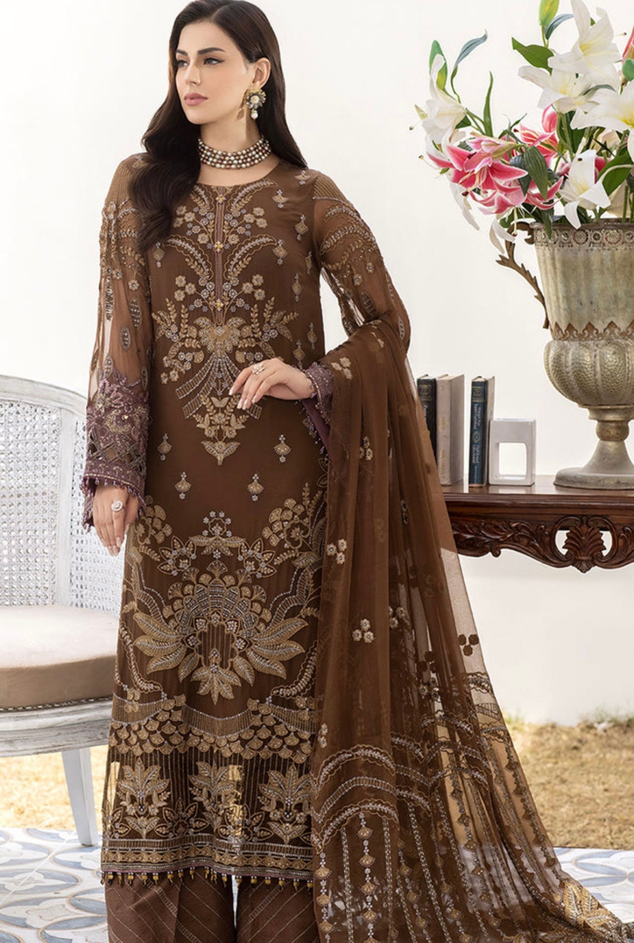 SIMRANS ‘Sienna’ | Embroidered Chiffon  Readymade | SM581