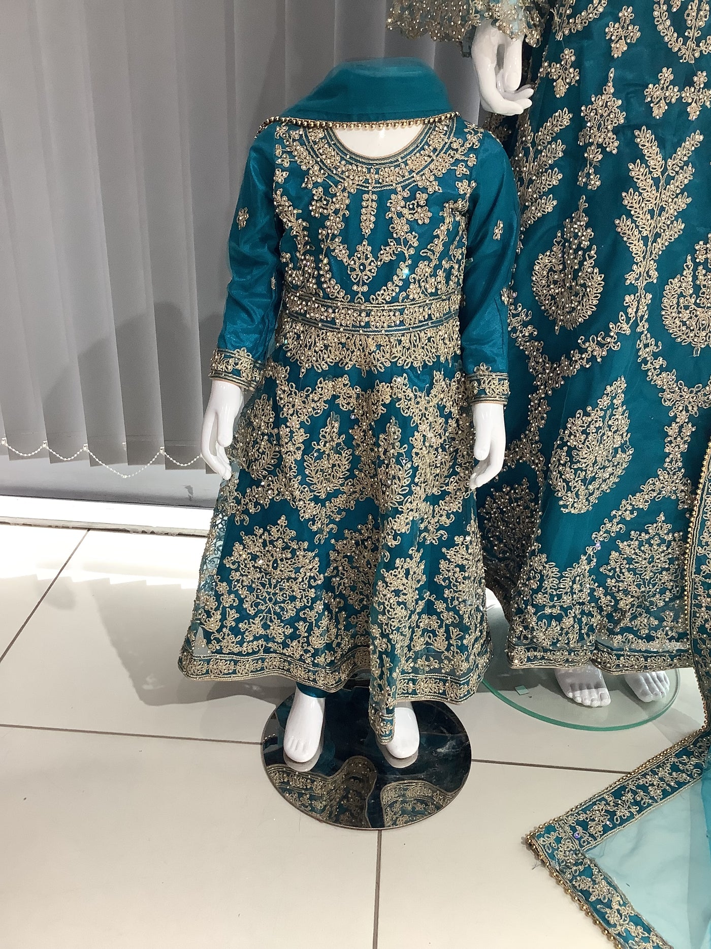 ASHA | Embroidered Net Dori Work Mother & Daughter Dress Ready To Wear Teal | AS59