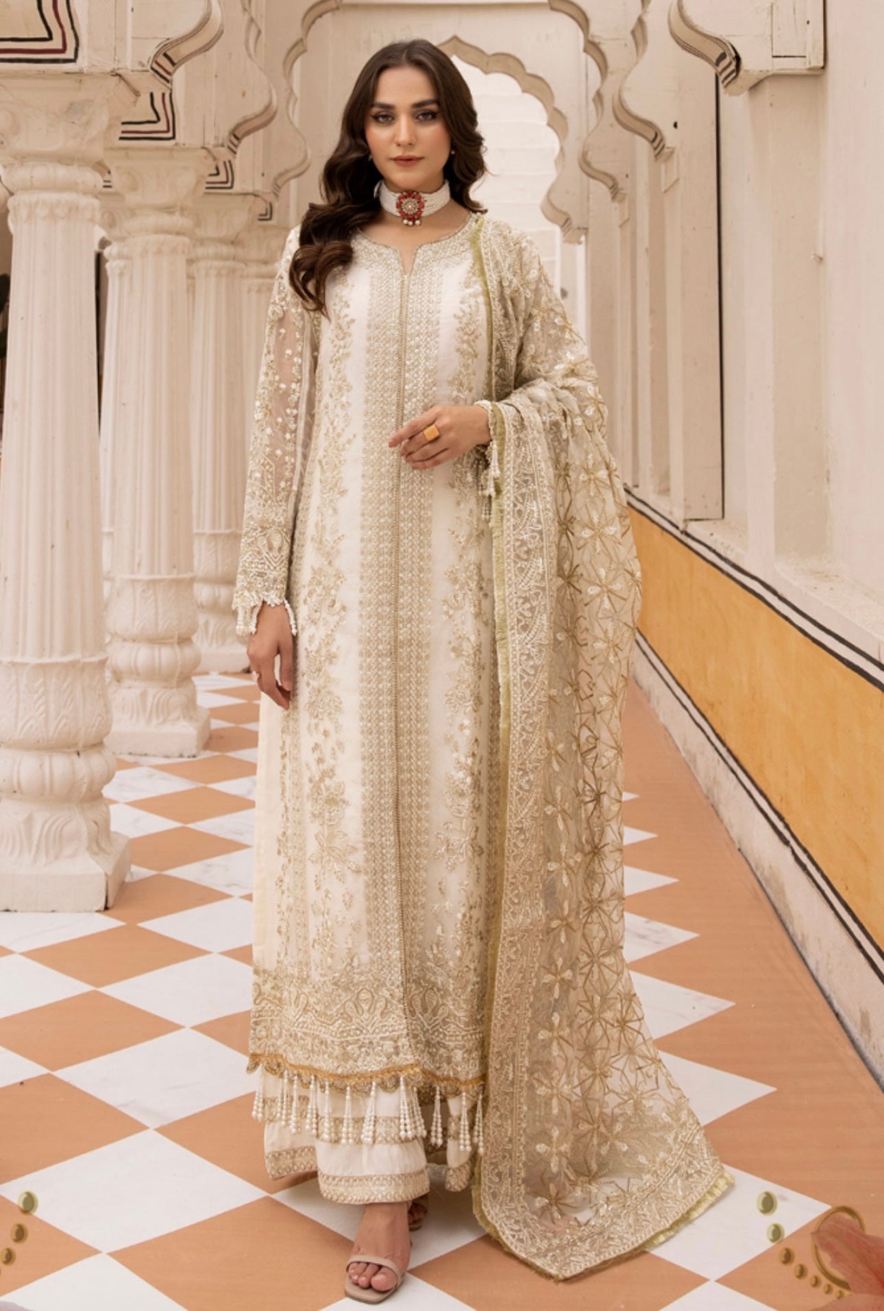 SIMRANS ‘Nureh’ | Embroidered Chiffon Mother & Daughter Readymade | SM646 (Off-White)