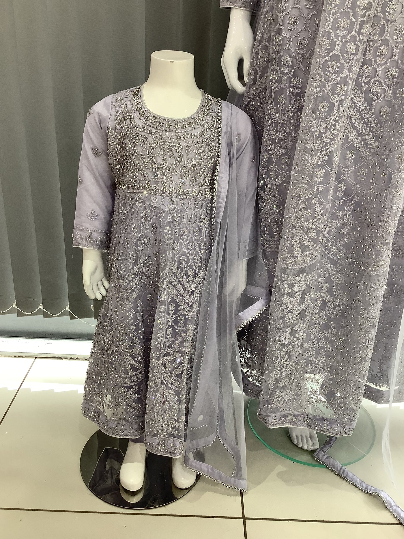 ASHA | Embroidered Net Mother & Daughter Ready To Wear Lailac | AS30