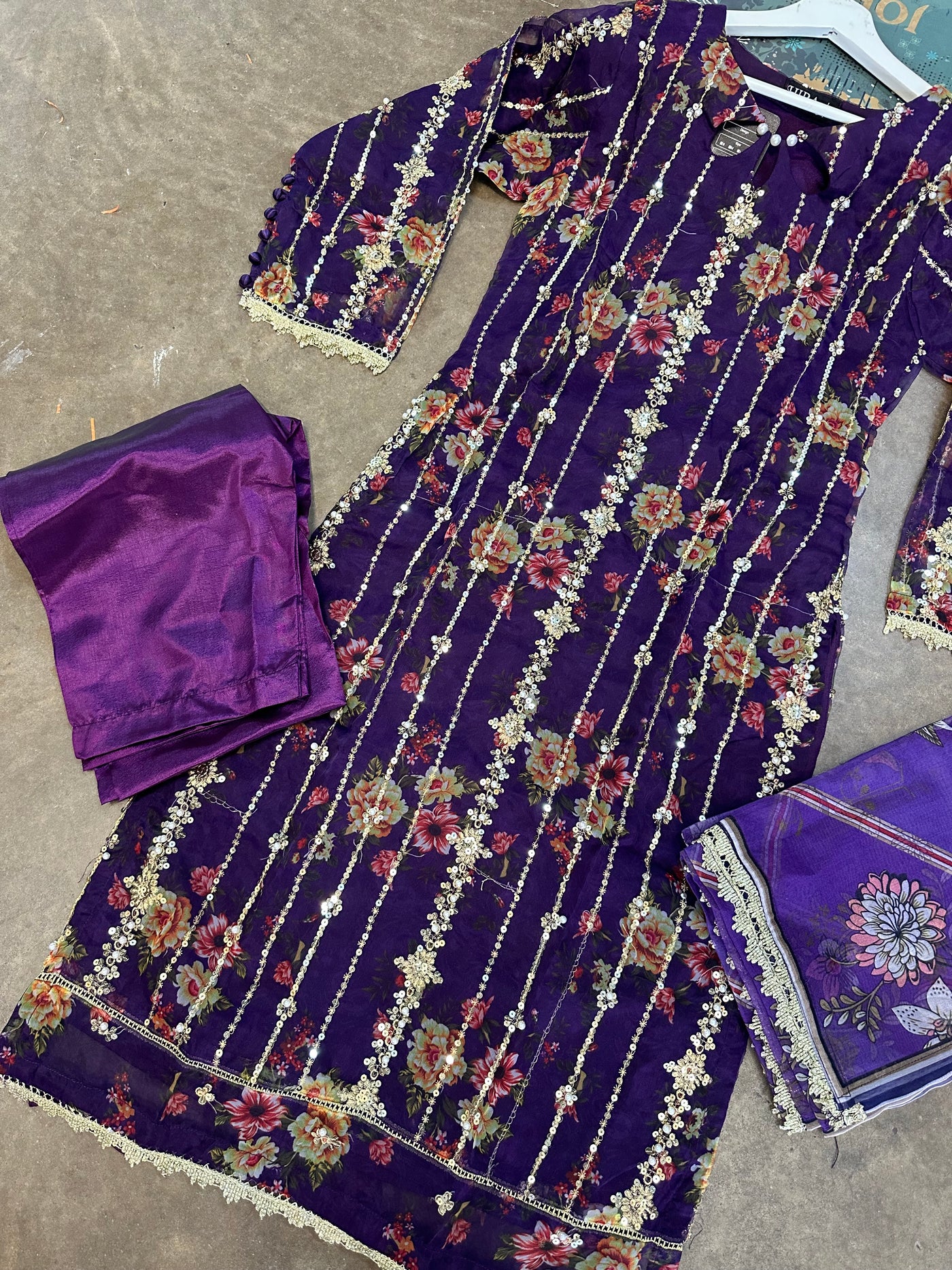 S Creations ‘IRSA’ | Embroidered Organza Readymade | SC097 (Purple)