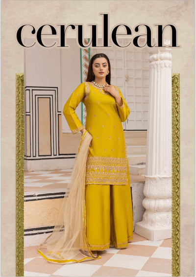 SIMRANS ‘Mehndi Mayoo’ | Embroidered Silk Readymade | SM661 (Yellow)