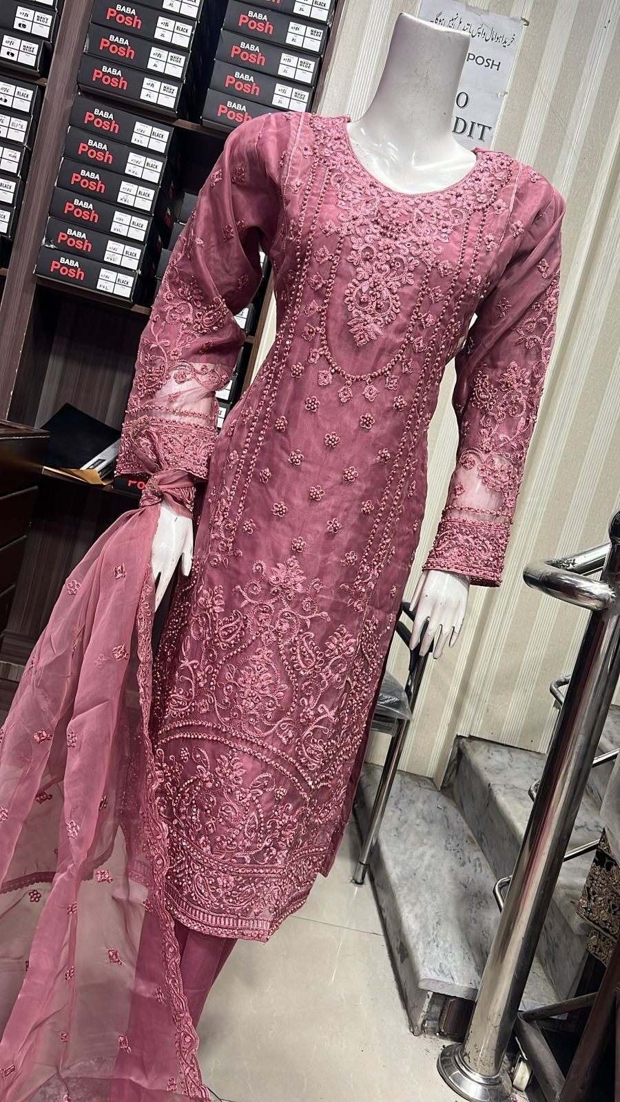 ShaZaib | Embroidered Organza Readymade | SZ190 (Pink)