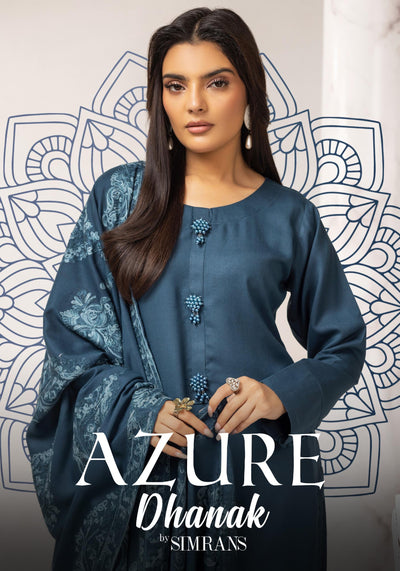 SIMRANS ‘Azure’ | Embroidered Dhanak Readymade | SM736 (Teal)