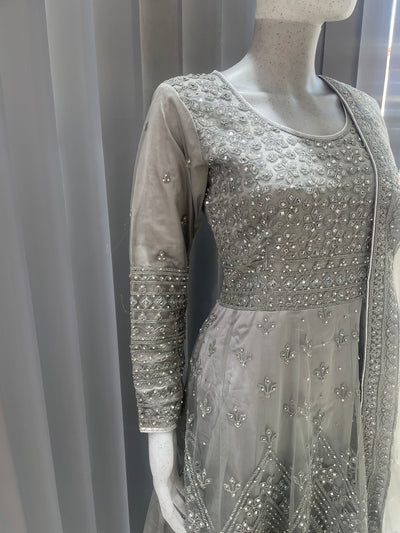 ASHA | Embroidered Net Mother & Daughter Ready To Wear Grey | AS73