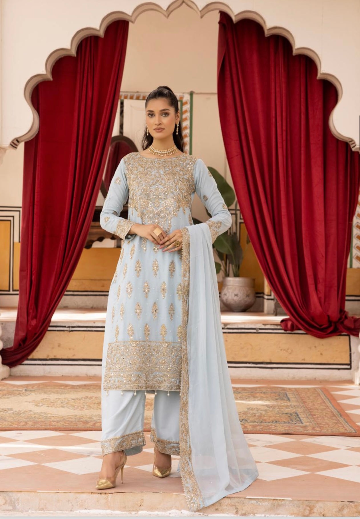 SIMRANS ‘Mahnoor Lux’ | Embroidered Chiffon Readymade | SM611 (Light Blue)