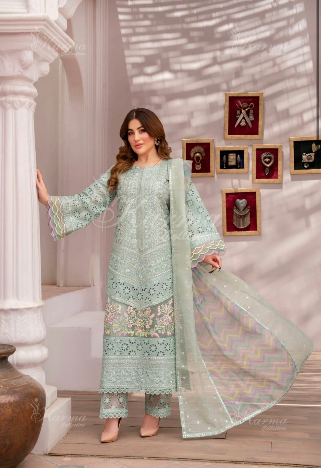 KARMA Collection | Embroidered Cotton Readymade | KMA-1370 (Mint Green)