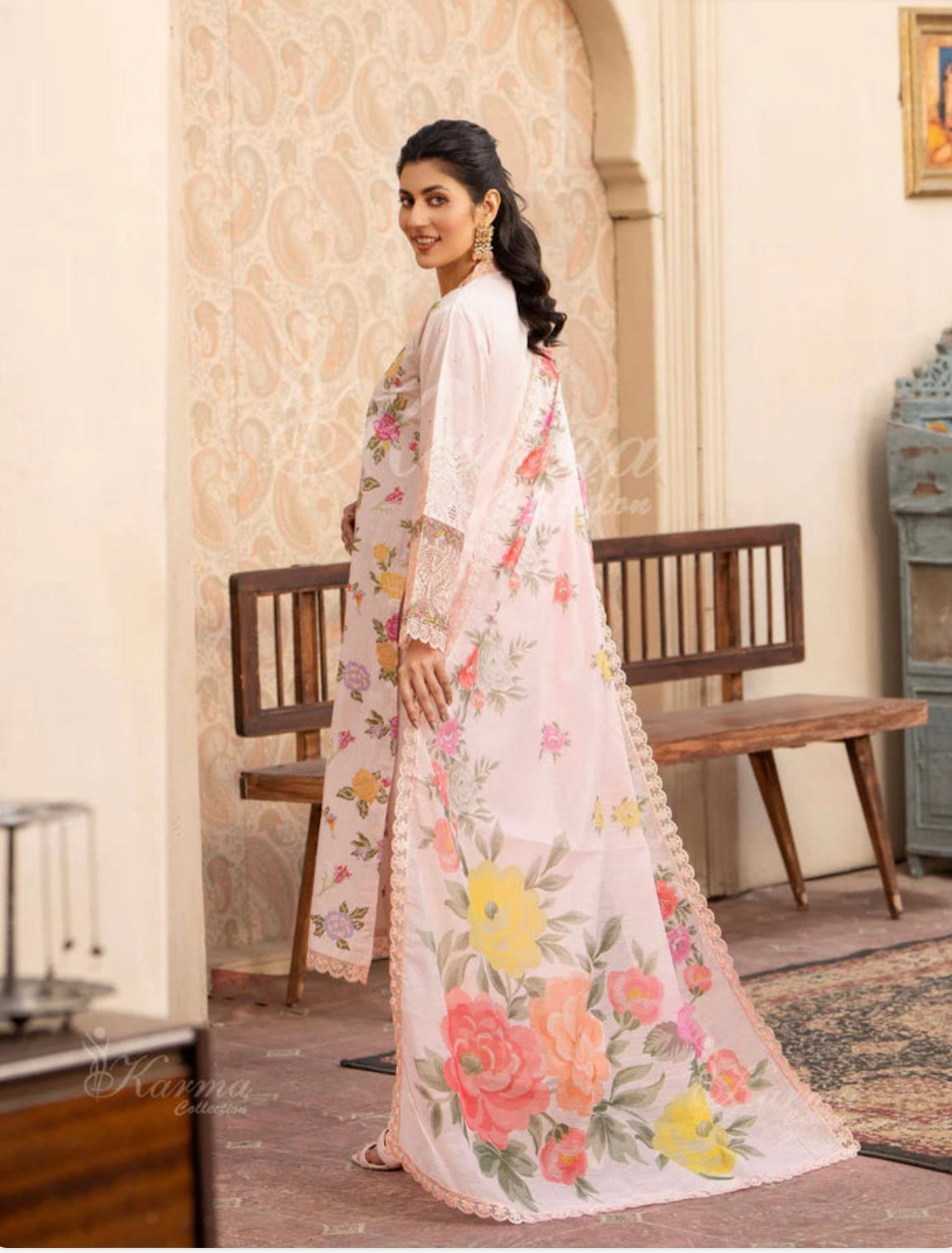 KARMA ‘Kayseria Vol 1’ | Embroidered Cotton Readymade | KC-1413 (Pastel Peach)