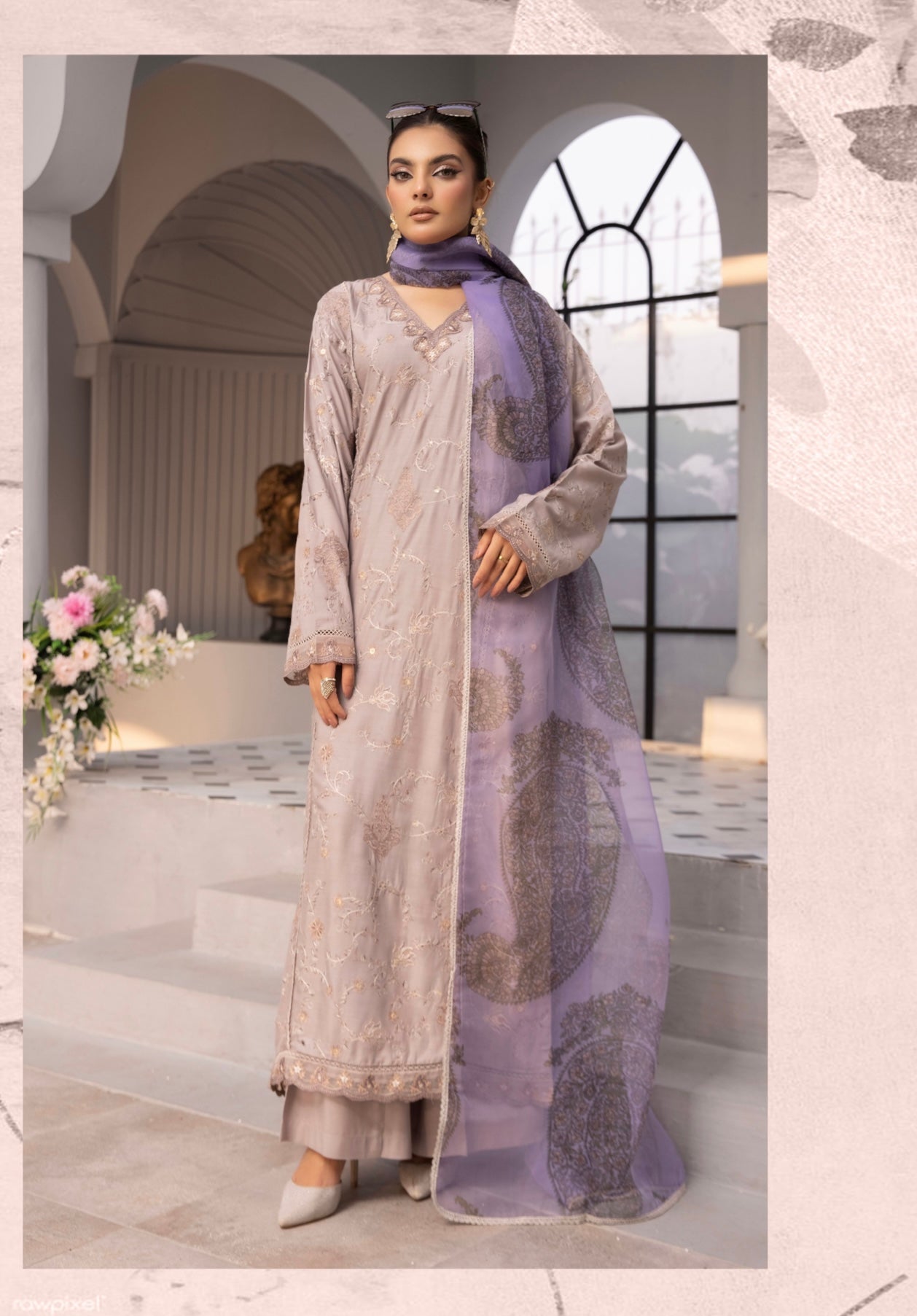 SIMRANS ‘Amelia’ | Embroidered Luxury Linen Readymade | SM704