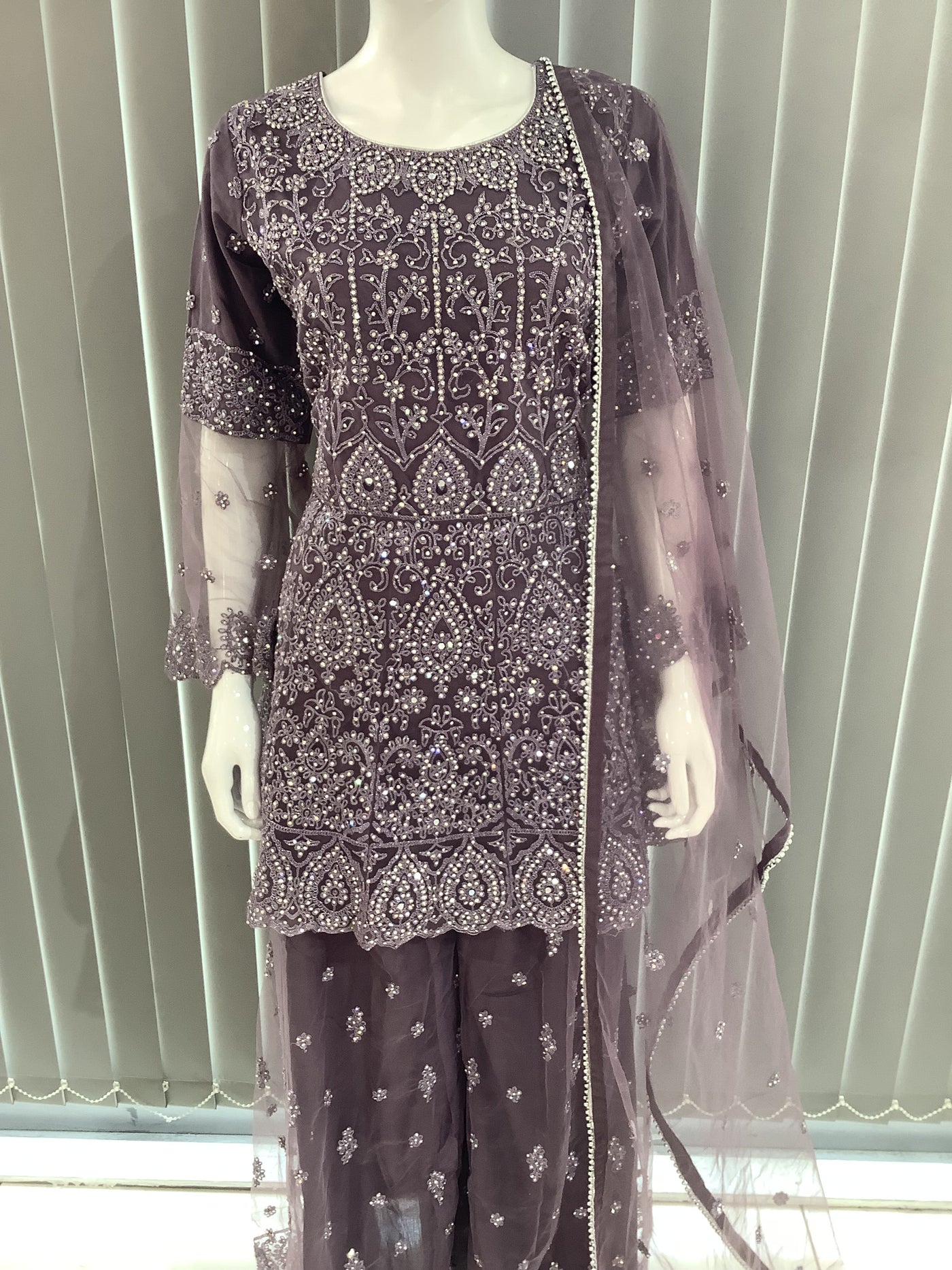 ASHA | Embroidered Hand Work Dress Mother & Daughter Ready To Wear Purple | AS70