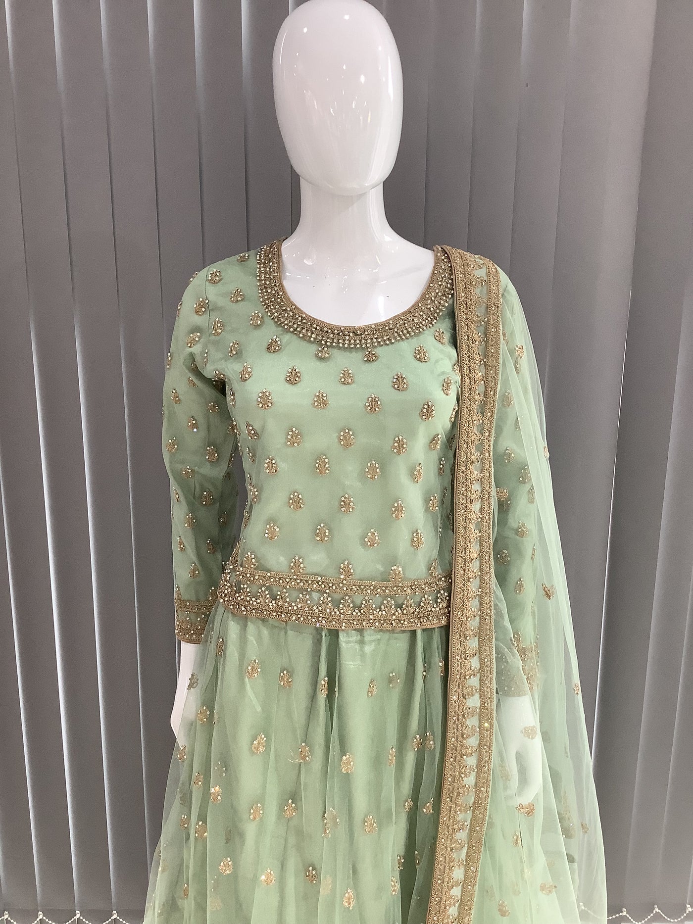 ASHA | Embroidered Net Dori Work Mother & Daughter Lehanga Choli Ready To Wear Mint | AS58