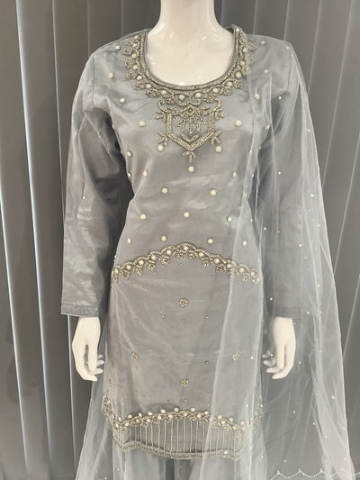 ASHA | Embroidered Hand Work Mother & Daughter Ready To Wear Grey | AS69