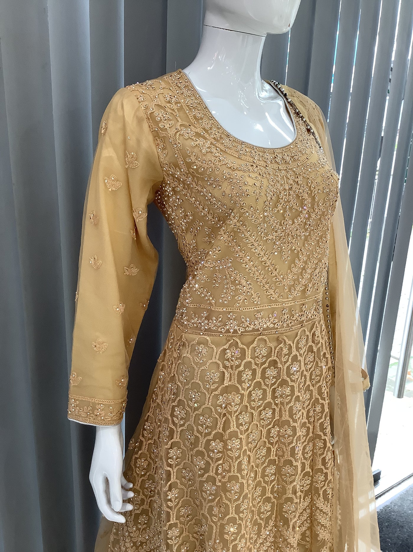 ASHA | Embroidered Net Mother & Daughter Ready To Wear Gold| AS30